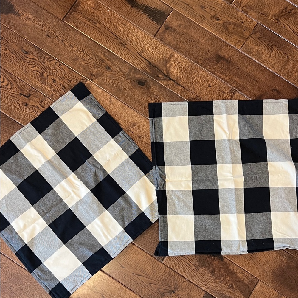 Pottery Barn Black & Cream Check Pillow Covers